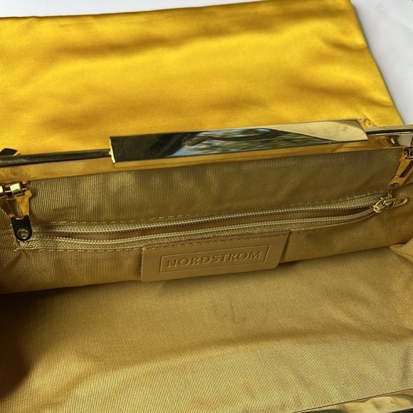 Nordstrom Silk Rayon Gold Foldover Clasp Cluch Shoulder Convertible Bag - Picture 9 of 13